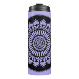 Spirals Dots Blume Lavender Black Henna Mandala Thermosbecher