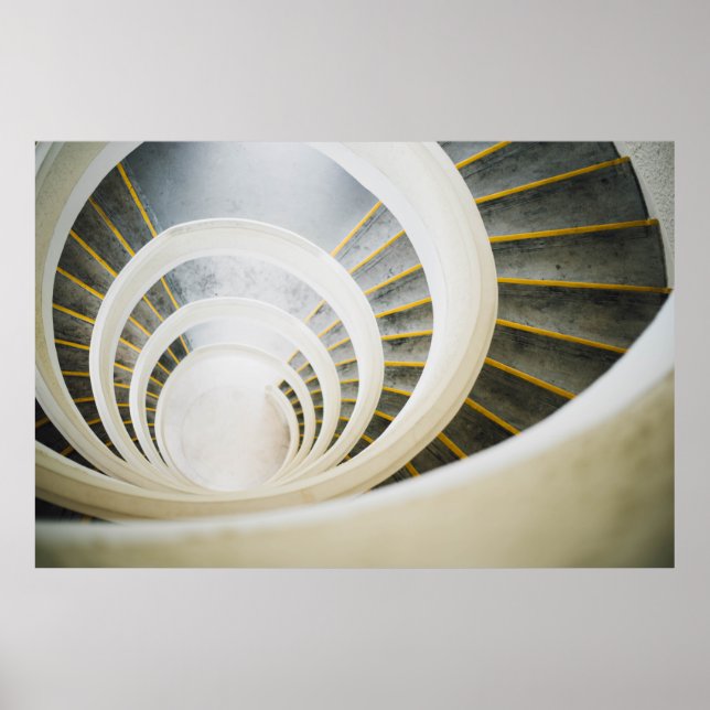 Spiralschwarz-weiße Treppe Poster (Vorne)
