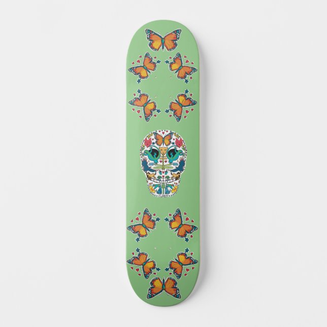 Spirit Animal Sugar Skull et Papillon Skateboard (Recto)