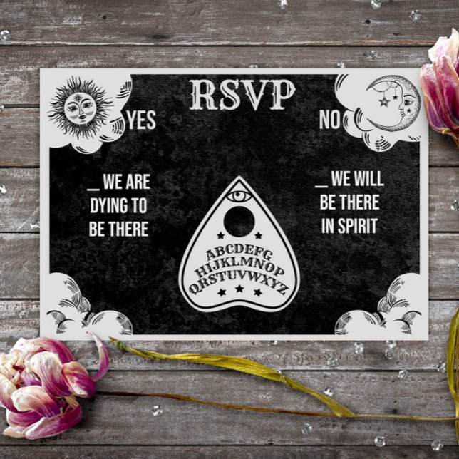 Spirit Board Gothic & Halloween Wedding RSVP Mitteilungskarte (Von Creator hochgeladen)