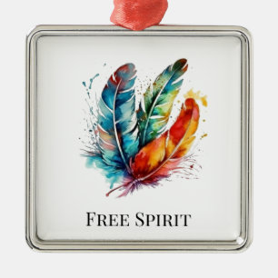 Spirit Feathers: Vibrannende Wasserfarben Kunst Ornament Aus Metall