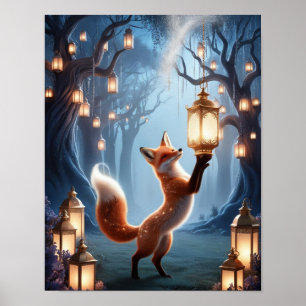 Spirit Fox Lantern Wall Art - Mystischer Wald Poster