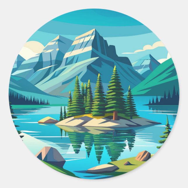 Spirit Island Maligne Seenlandschaft Runder Aufkleber (Vorderseite)