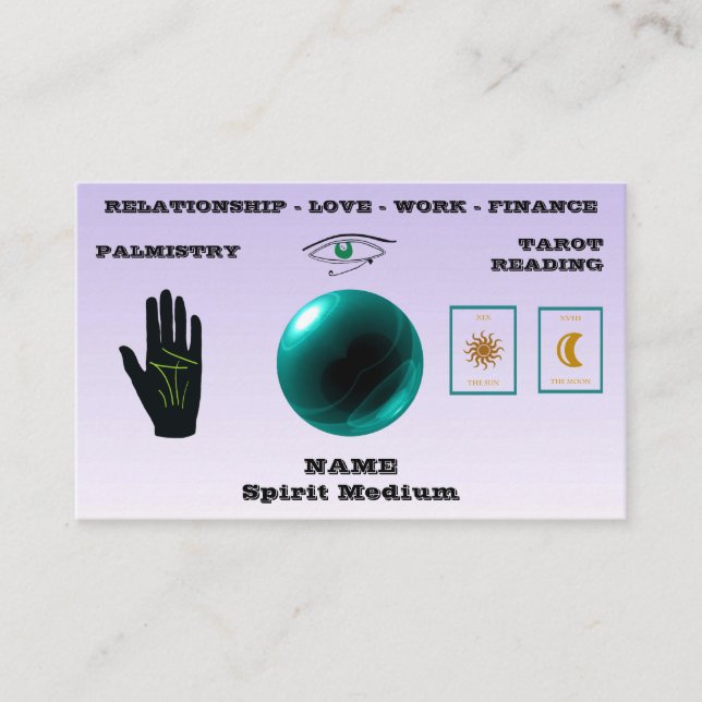 Spirit Medium, Green Crystal Ball, Palmistry, Taro Visitenkarte (Vorderseite)