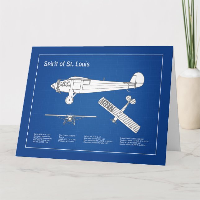 Spirit of St. Louis - Airplane Blueprint Plans ABD Dankeskarte (Vorderseite)