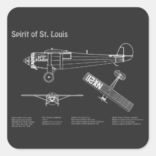 Spirit of St. Louis - Airplane Blueprint Plans PD Quadratischer Aufkleber