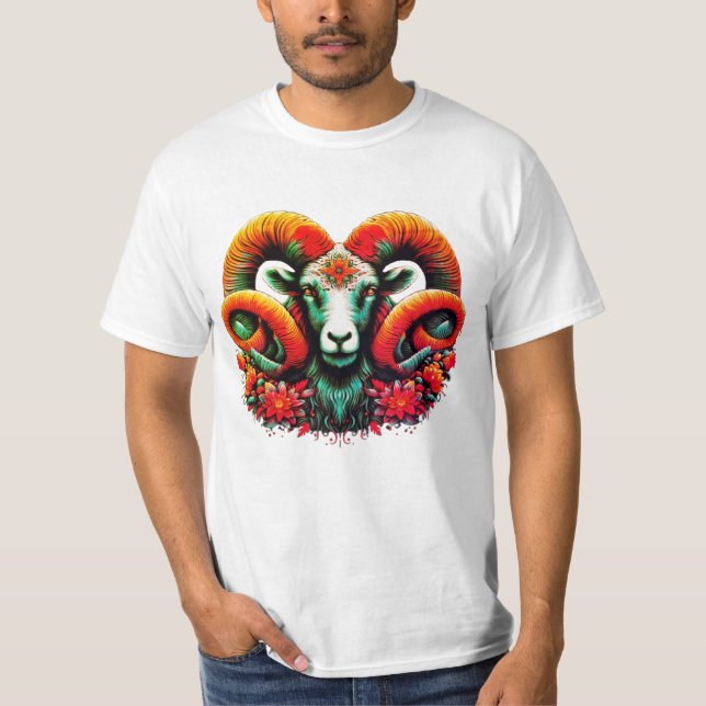 Spirit Ram - Blumenhorn & Earth Wisdom T-Shirt (Vorderseite)