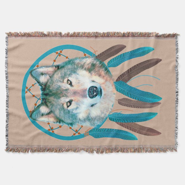 Spirit Wolf Dream Catcher Custom Throw Blanke Decke (Vorderseite)