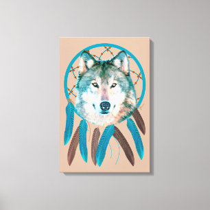 Spirit Wolf Dream Catcher Custom Wrapped Canvas Leinwanddruck