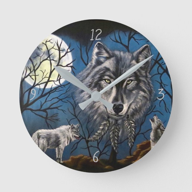 Spirit Wolf Runde Wanduhr (Vorderseite)