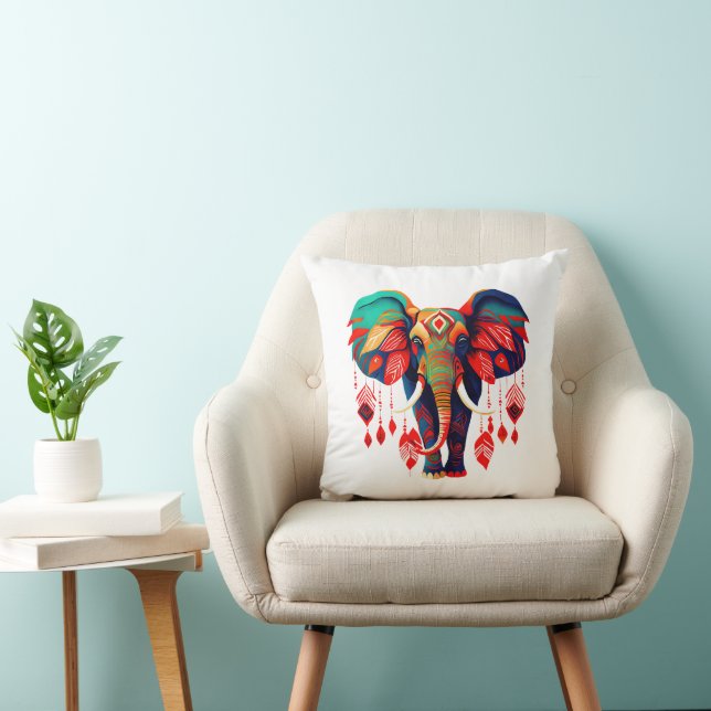 Spiritual Elephant with Red Feathers Kissen (Stuhl )