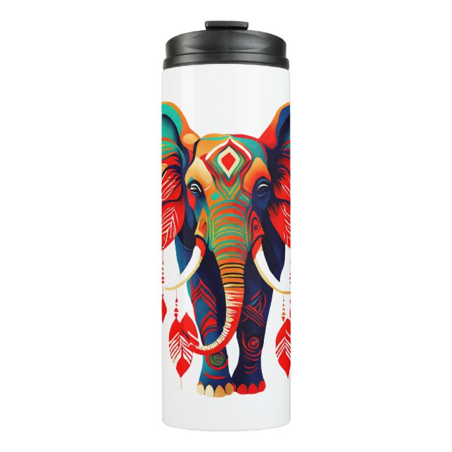 Spiritual Elephant with Red Feathers Thermosbecher (Vorderseite)