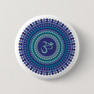 Spiritual Mandala Om Purple Aqua Blue Kaleidoscope Button