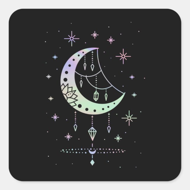 Spiritual Pastel Goth Moon Witchy Quadratischer Aufkleber (Vorderseite)