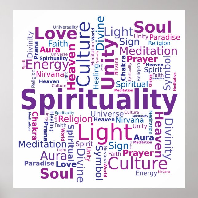 Spiritualität Word Cloud Pink Lila Farben Poster (Vorne)