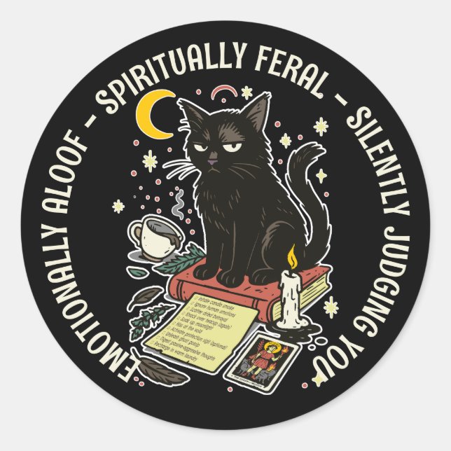 Spiritually Feral Cat: Emotinally Aloof, Judging Runder Aufkleber (Vorderseite)