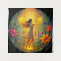 Spiritueel Wandkleed – Vrouw in Licht en Beweging