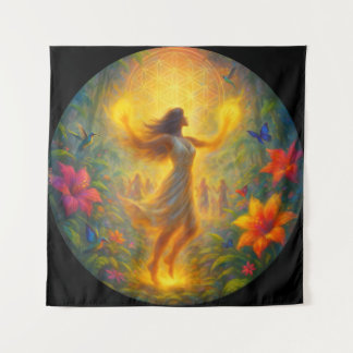 Spiritueel Wandkleed – Vrouw in Licht en Beweging Wandteppich