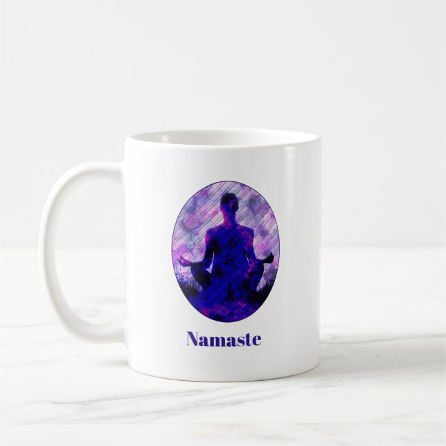 Spirituell Lila Sitzen Yoga Pose Namaste Kaffeetasse (Links)