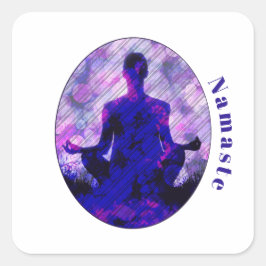 Spirituell Lila Sitzen Yoga Pose Namaste Quadratischer Aufkleber