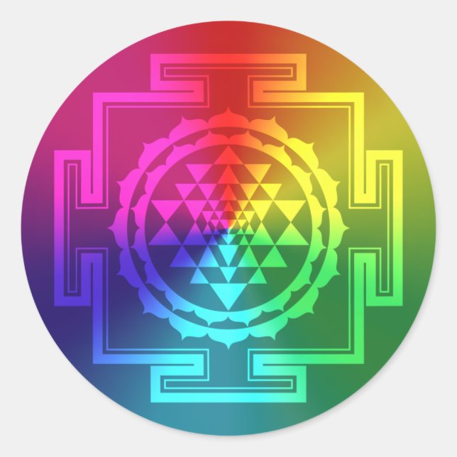 Spirituell Sri Yantra - Rainbow Runder Aufkleber (Vorderseite)
