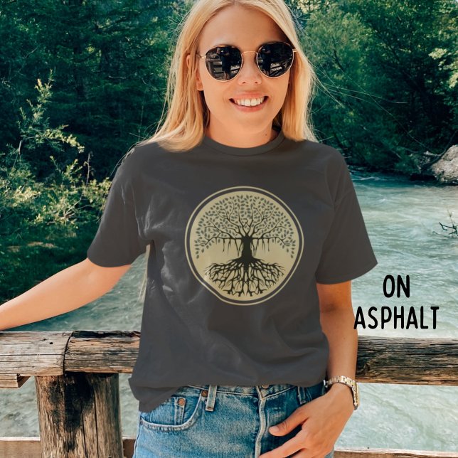Spirituelle Banyan Tree of Life Logo Blue Creme T-Shirt (Von Creator hochgeladen)
