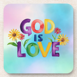 Spirituelle Biodizenz Gott ist Liebe Farbige Blume Getränkeuntersetzer
