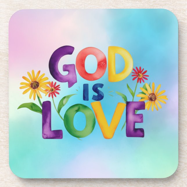 Spirituelle Biodizenz Gott ist Liebe Farbige Blume Getränkeuntersetzer (Vorderseite)