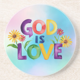 Spirituelle Biodizenz Gott ist Liebe Farbige Blume Getränkeuntersetzer
