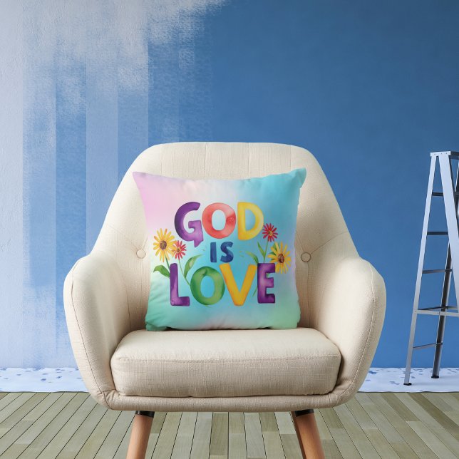 Spirituelle Biodizenz Gott ist Liebe Farbige Blume Kissen (Von Creator hochgeladen)