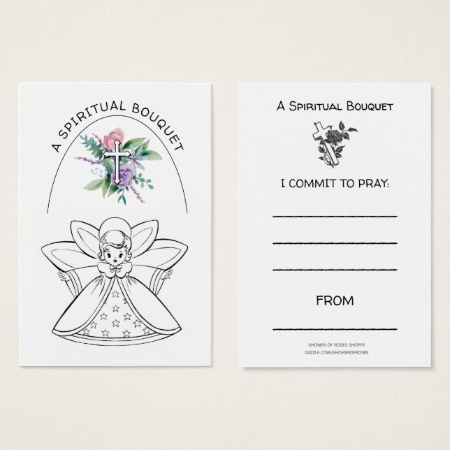 Spirituelle Bouquet-Gebetskarte für Kinder-Engel (Vorne & Hinten)