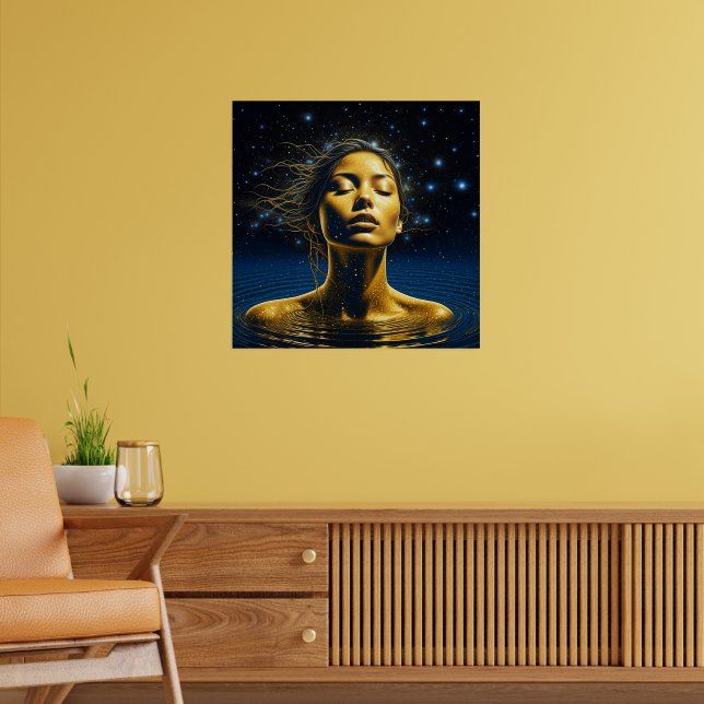 Spirituelle Frau im Wasser unter den Sternen Poster (Wohnzimmer 2)