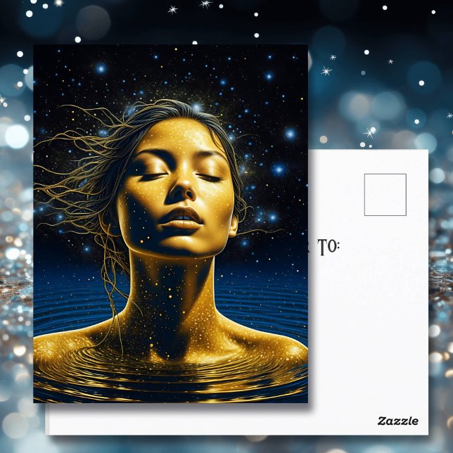 Spirituelle Frau im Wasser unter den Sternen Postkarte (Von Creator hochgeladen)