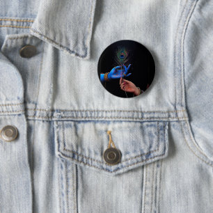Spirituelle Krishna-Hand mit Flöten-Ästhetik-Pinba Button