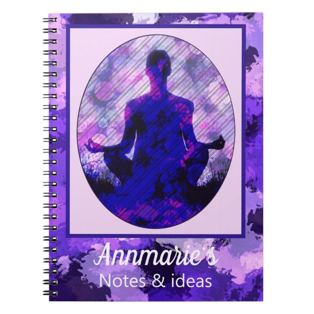 Spirituelle Lila Sitting Yoga Pose Notizblock (Vorderseite)