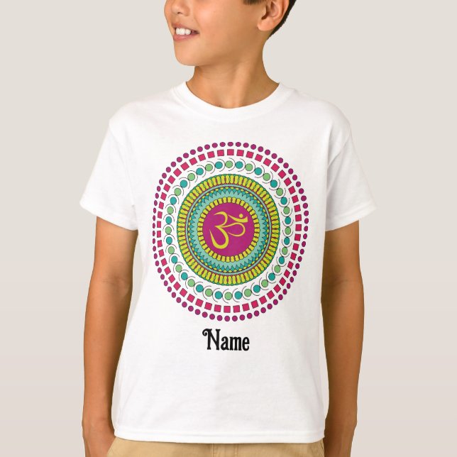 Spirituelle Mandala Om Symbol Rosa Grün individuel T-Shirt (Vorderseite)