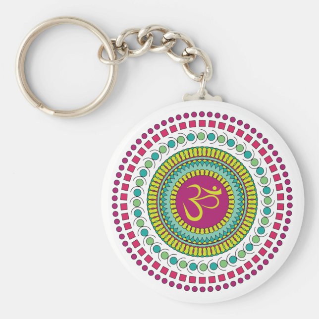 Spirituelle Mandala Om Symbol Rosa grüne Geometrie Schlüsselanhänger (Vorne)