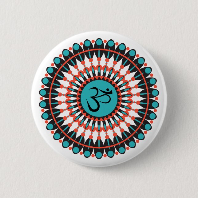 Spirituelle Mandala Om Symbol Türkis Geometrisch Button (Vorderseite)