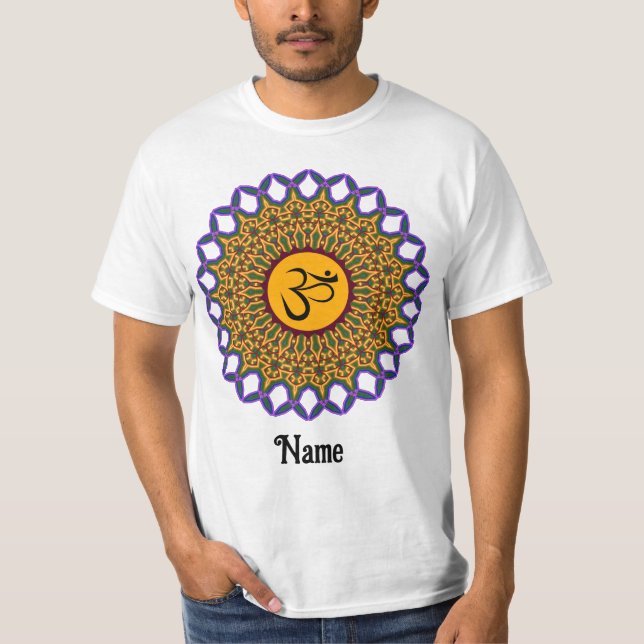 Spirituelle Mandala Yoga Om Peacock individuell an T-Shirt (Vorderseite)