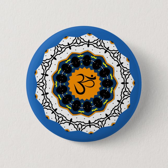 Spirituelle Mandala Yoga Om Symbol Blue Geometric Button (Vorderseite)