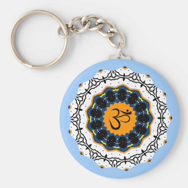 Spirituelle Mandala Yoga Om Symbol Blue Geometric Schlüsselanhänger (Vorne)