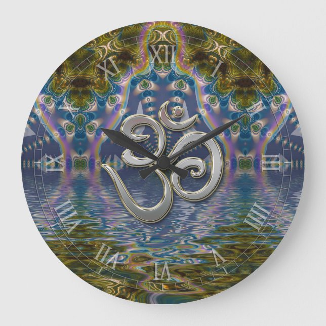 Spirituelle Om Fraktal Chakra Große Wanduhr (Vorderseite)