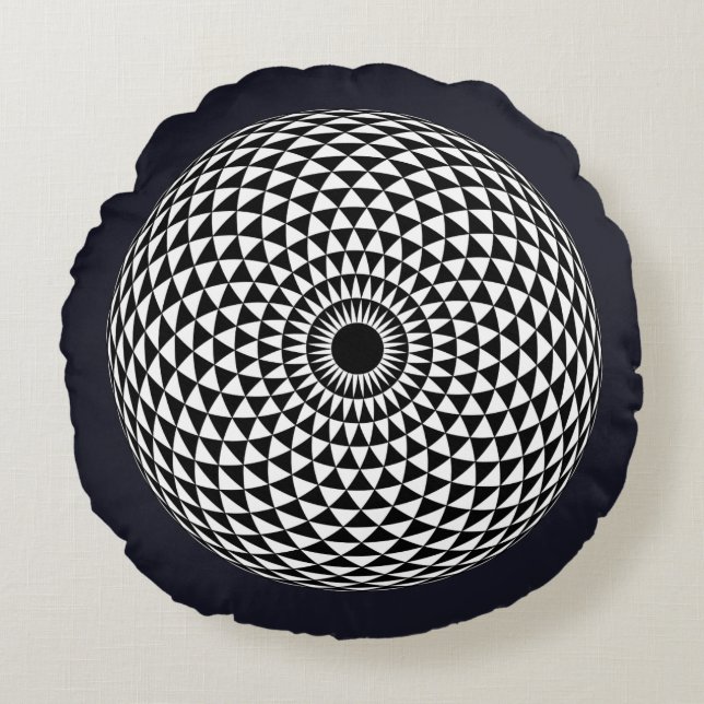 Spirituelle Schwarz-weiße Mandala Geometric Vector Rundes Kissen (Vorderseite)