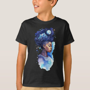 Spirituelle schwarze Frau Afro Mädchen Galaxy Mela T-Shirt