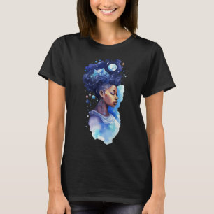 Spirituelle schwarze Frau Afro Mädchen Galaxy Mela T-Shirt