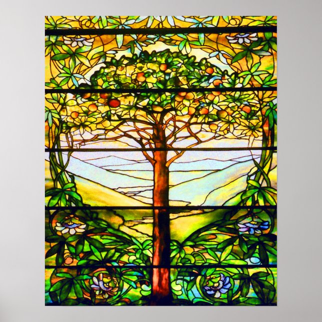 Spirituelle Tiffany-Fenster Landschaftliche Baumla Poster (Vorne)