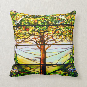 Spirituelle Tiffany Window Landschaftliche Baumlan Kissen