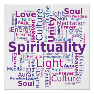 Spirituelle Wortwolke in Rosa und Violett Poster