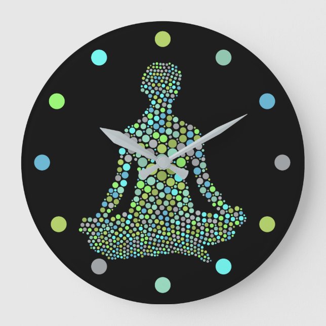 Spirituelle Yoga Meditation Blaues Lila Schwarz Große Wanduhr (Vorderseite)