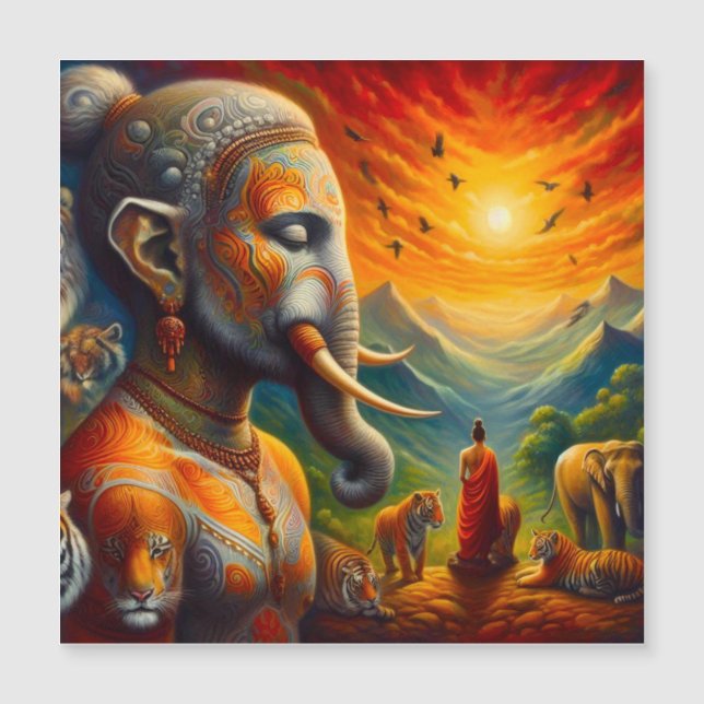 spiritueller Buddha und Elefant Magnetkarte (Vorderseite)